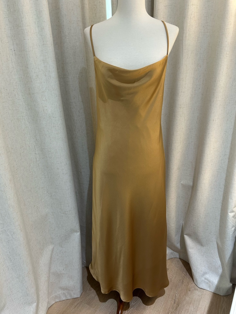 Show Me Your MuMu Verona Cowl Dress True Gold Midi Luxe Satin Size S Slip Dress